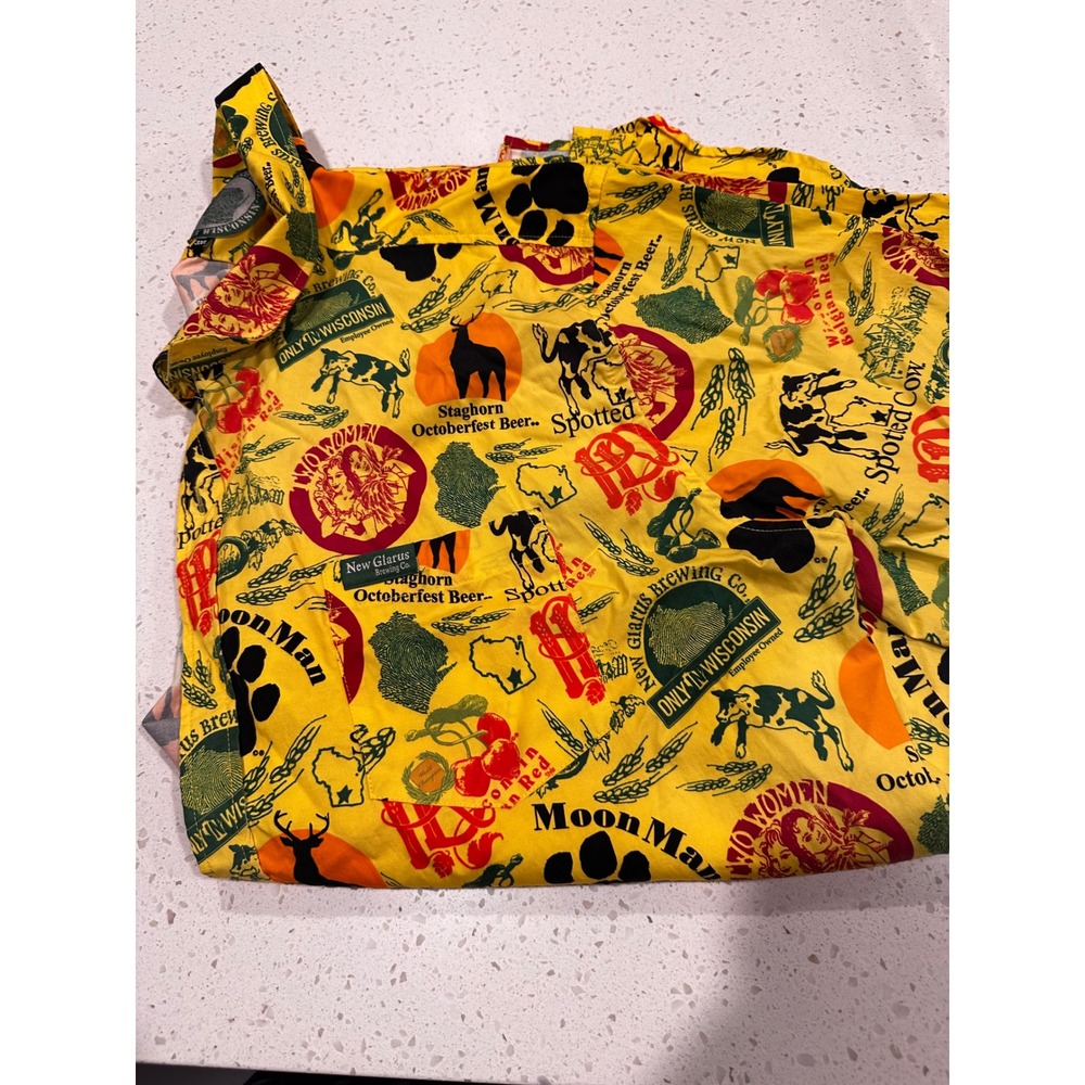 New Glarus Brewing Co Spotted Cow Beer Shirt Mens 3XL Yellow Octoberfest Tencel